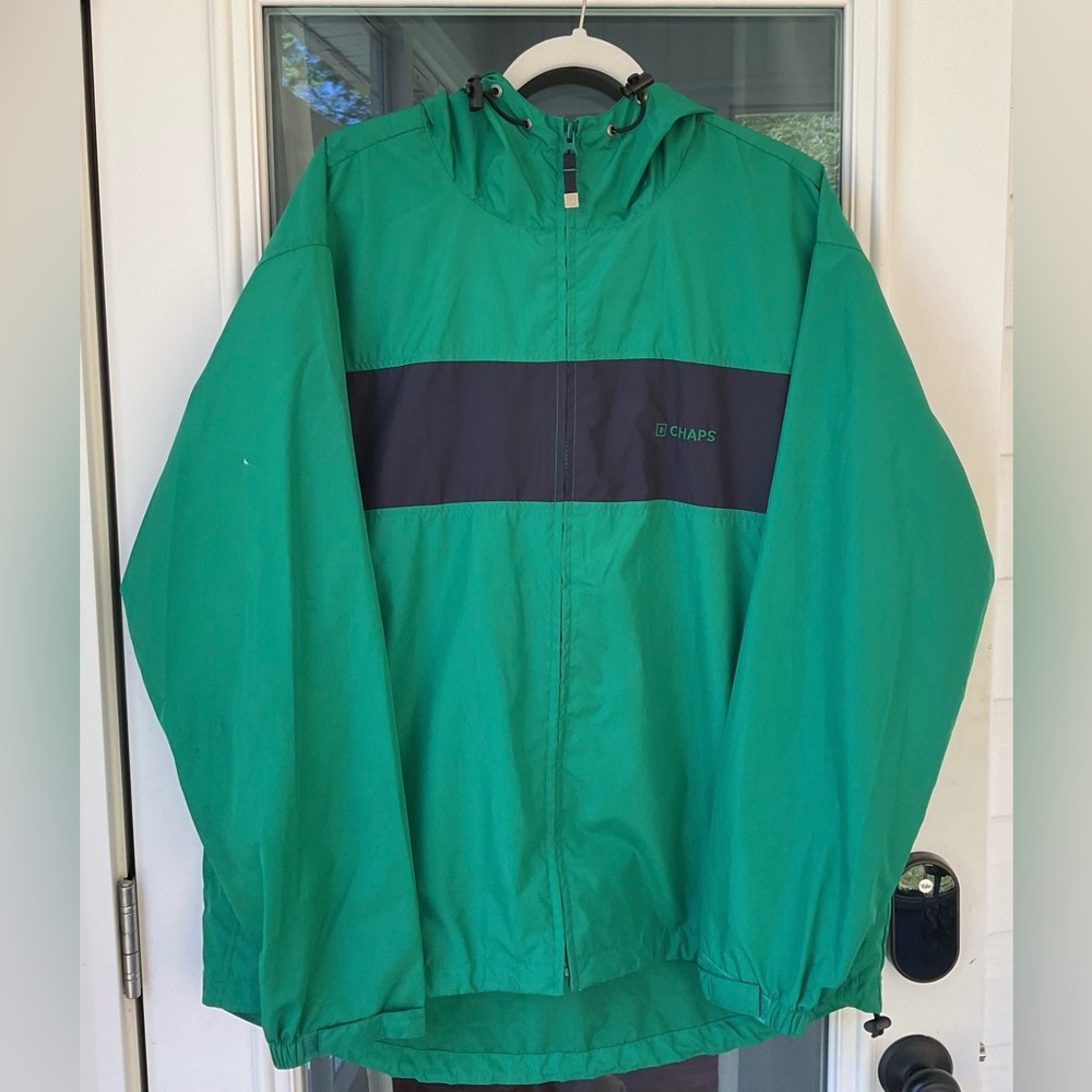 Chaps Windbreaker w/ Hood Kelly Green/Navy Men’s Size Medium Preppy